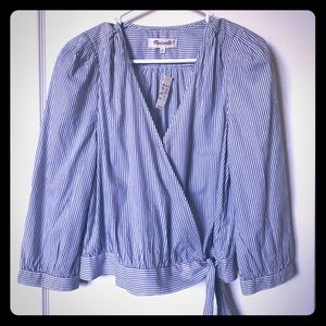 Madewell blue and white striped blouse.